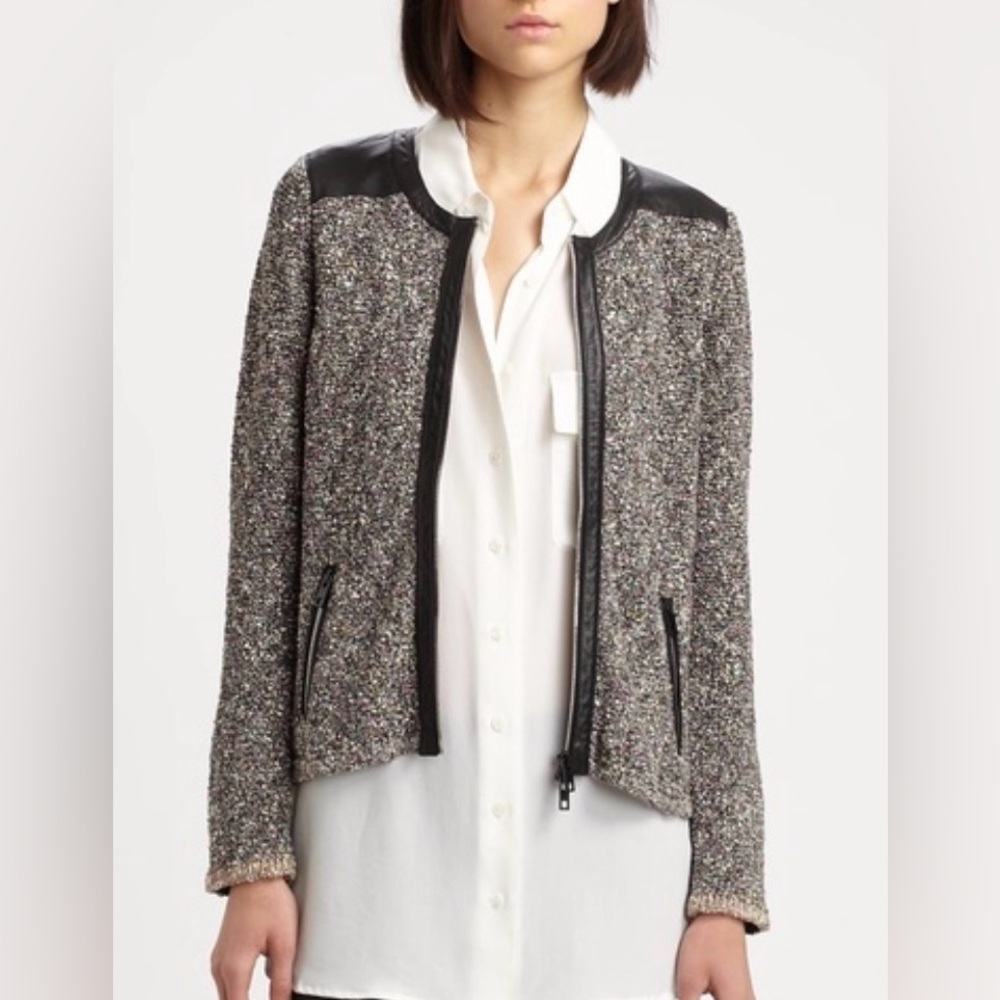 Rag and Bone Lory tweed moto jacket w/black lamb leather trim. Size M. GUC.
